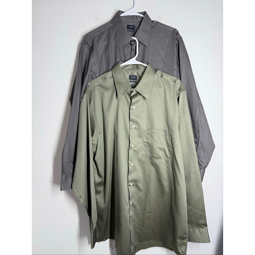 Lot of 2 Arrow Men’s Classic Fit Shirts Si 16-16,5/34-35 Gray Green Long Sleeve